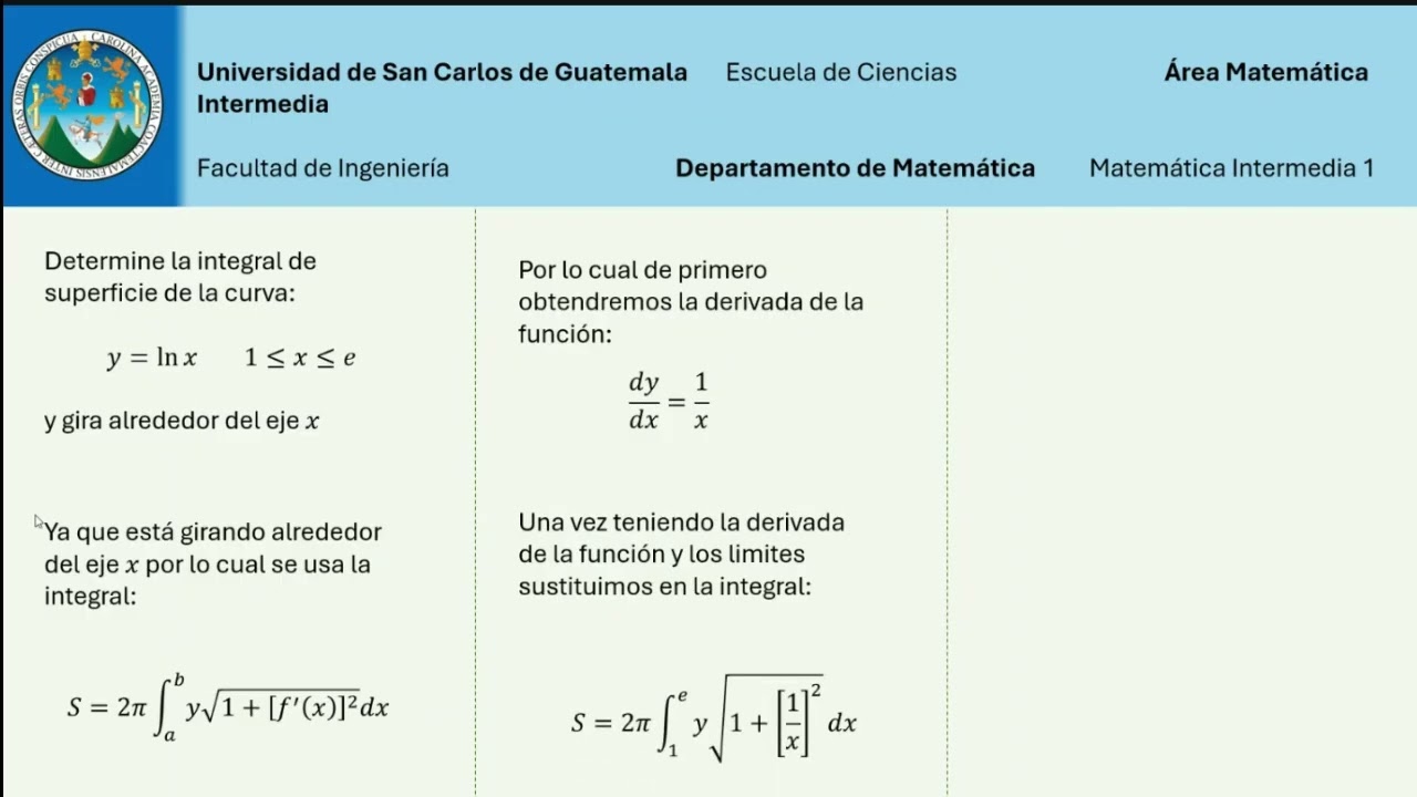 ÁREA DE SUPERFICIE DE REVOLUCIÓN - Video Tema Clave Examen MI1 - 070 (3.A)