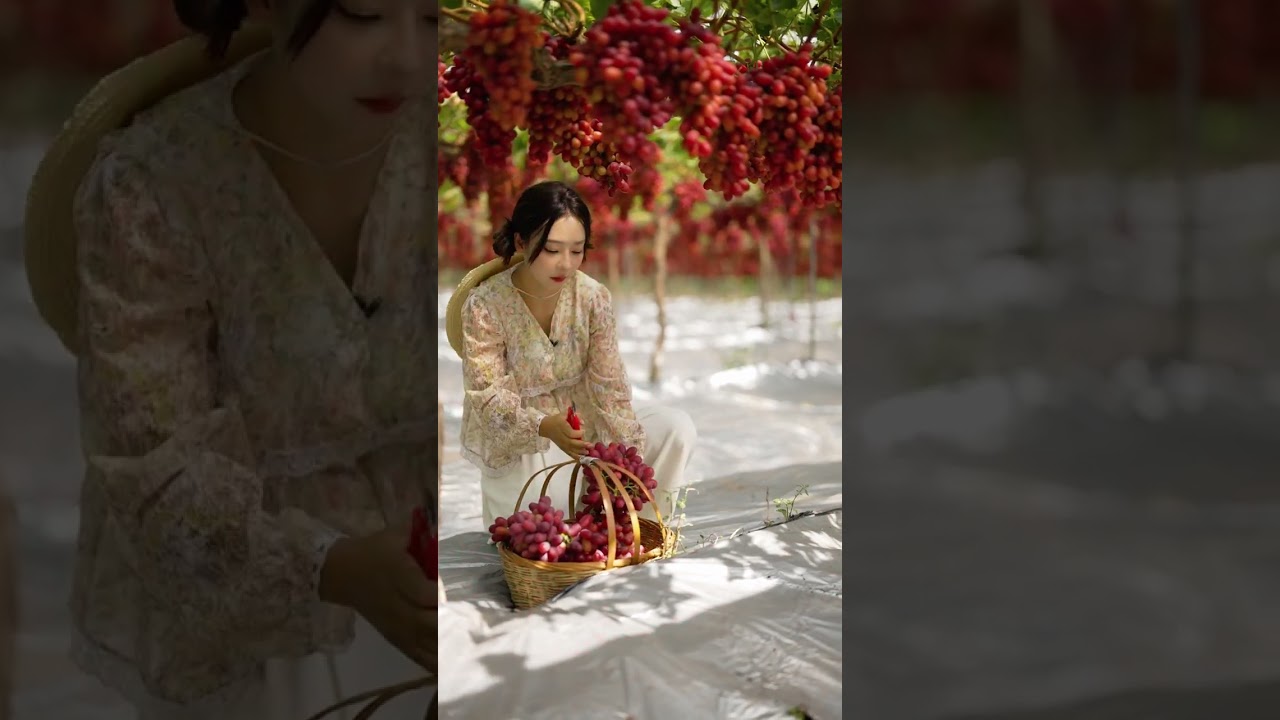 Beautiful Nature with Rural Life - Harvest beautiful and sweet red grapes