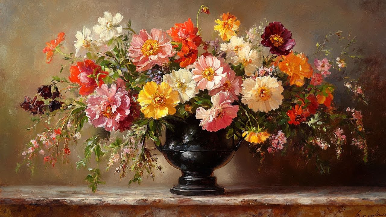 Frame TV Art | Still Life Summer Flowers in a Rustic Vase