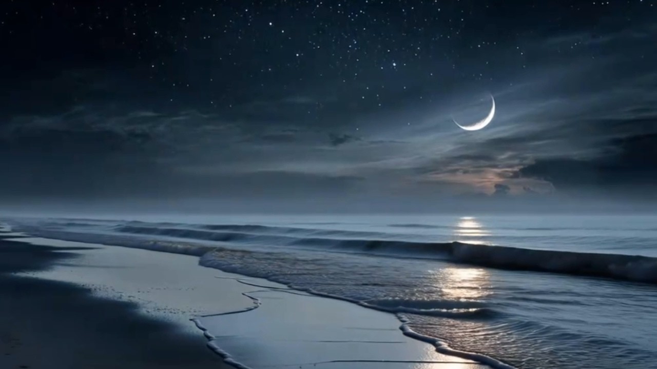 Waning Moon Over the Ocean 🌙 Calm Piano & Ocean Waves for Deep Relaxation and Sleep