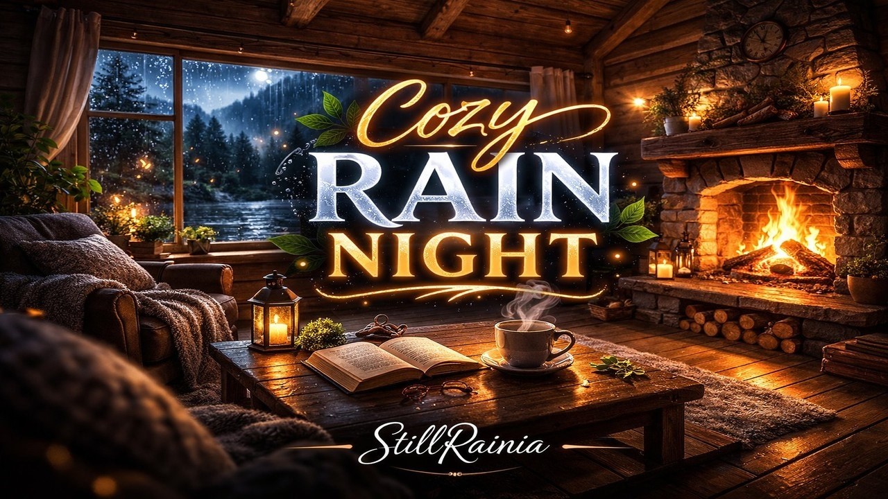 Fireplace Rain Sounds for Sleeping | 1 Hour Cozy Cabin Ambience