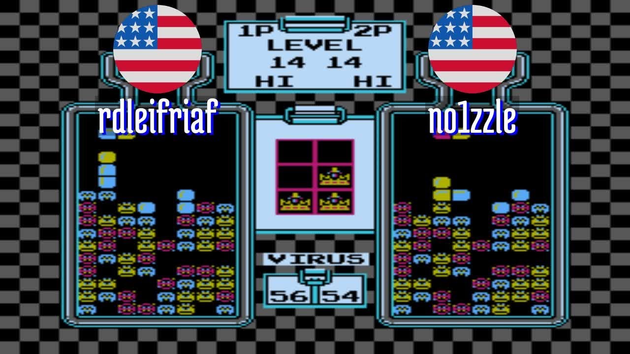 FT2 @nes_drmario: rdleifriaf (US) vs no1zzle (US) [Dr. Mario NES Fightcade] Feb 26