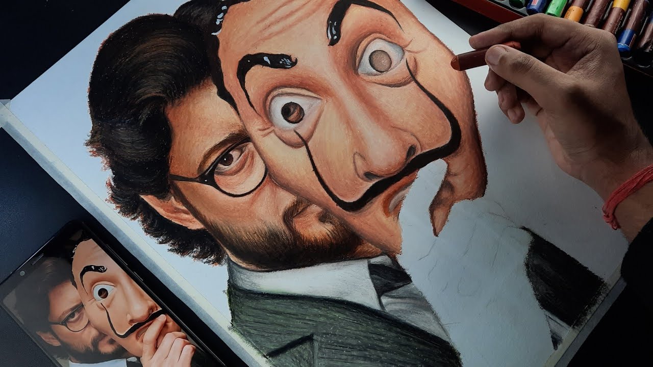 Money Heist Professor drawing,  Oil pastel drawing,  Step by step