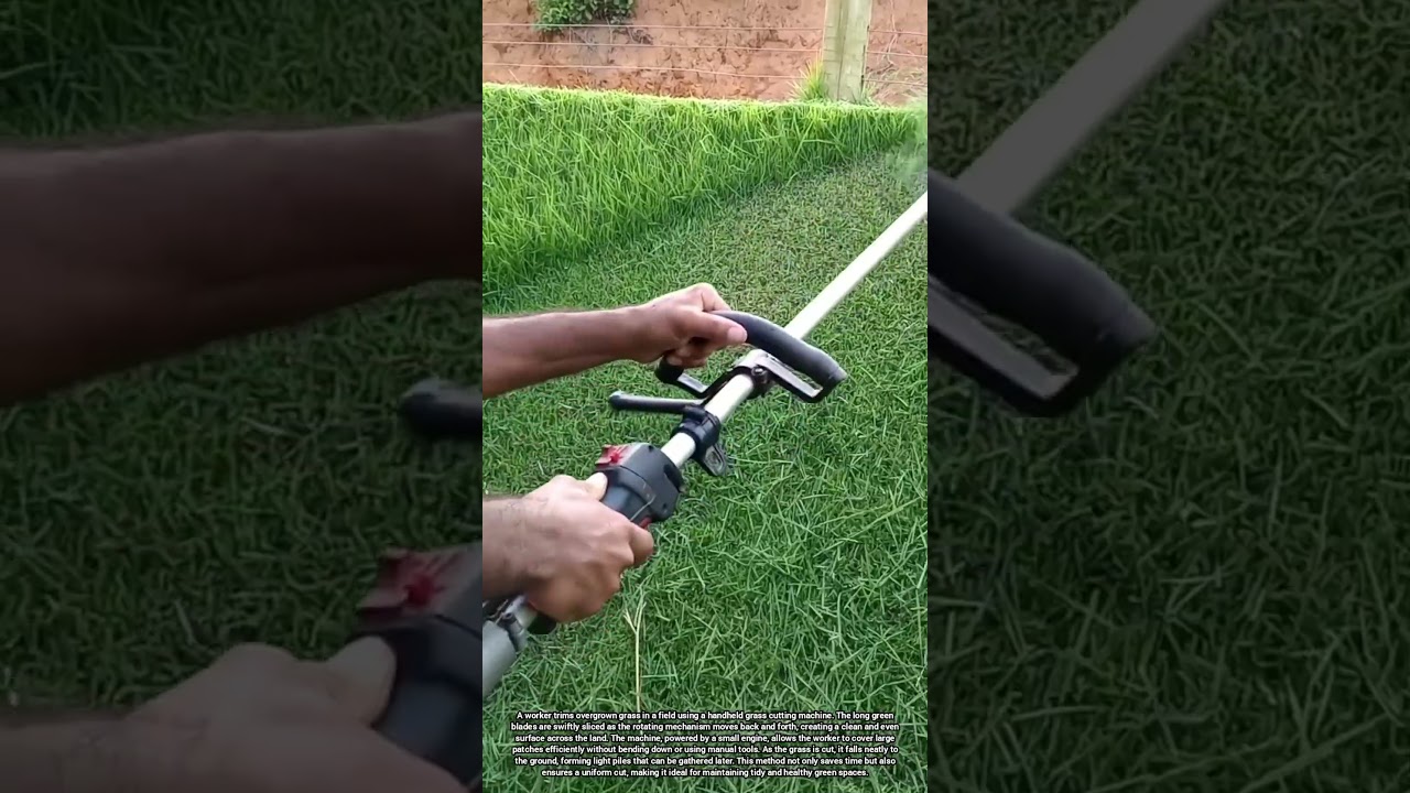 Handheld Grass Trimming Machine Used to Cut Overgrown Lawn Efficiently