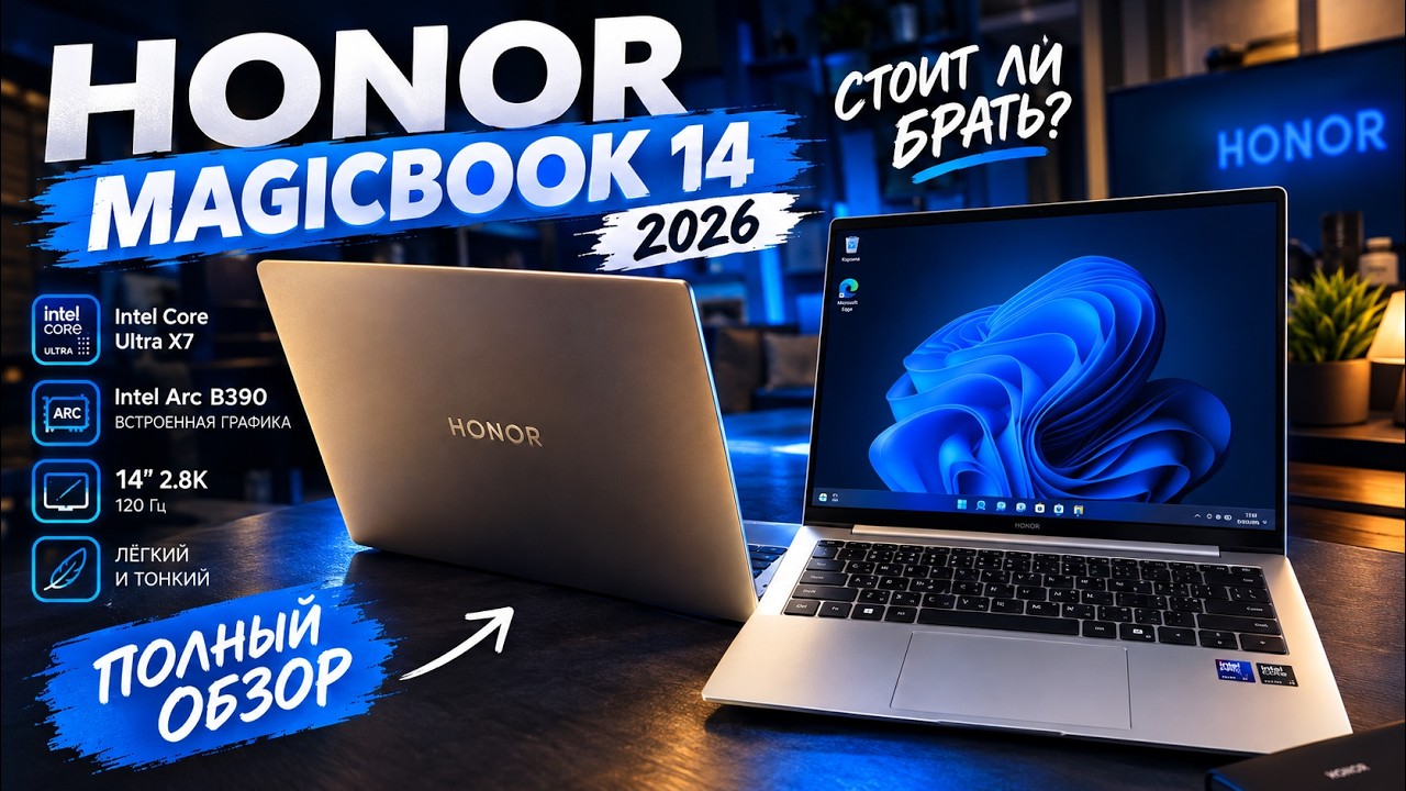 Игровой ноутбук без видеокарты? Honor Magicbook 14 (2026) ARC B390