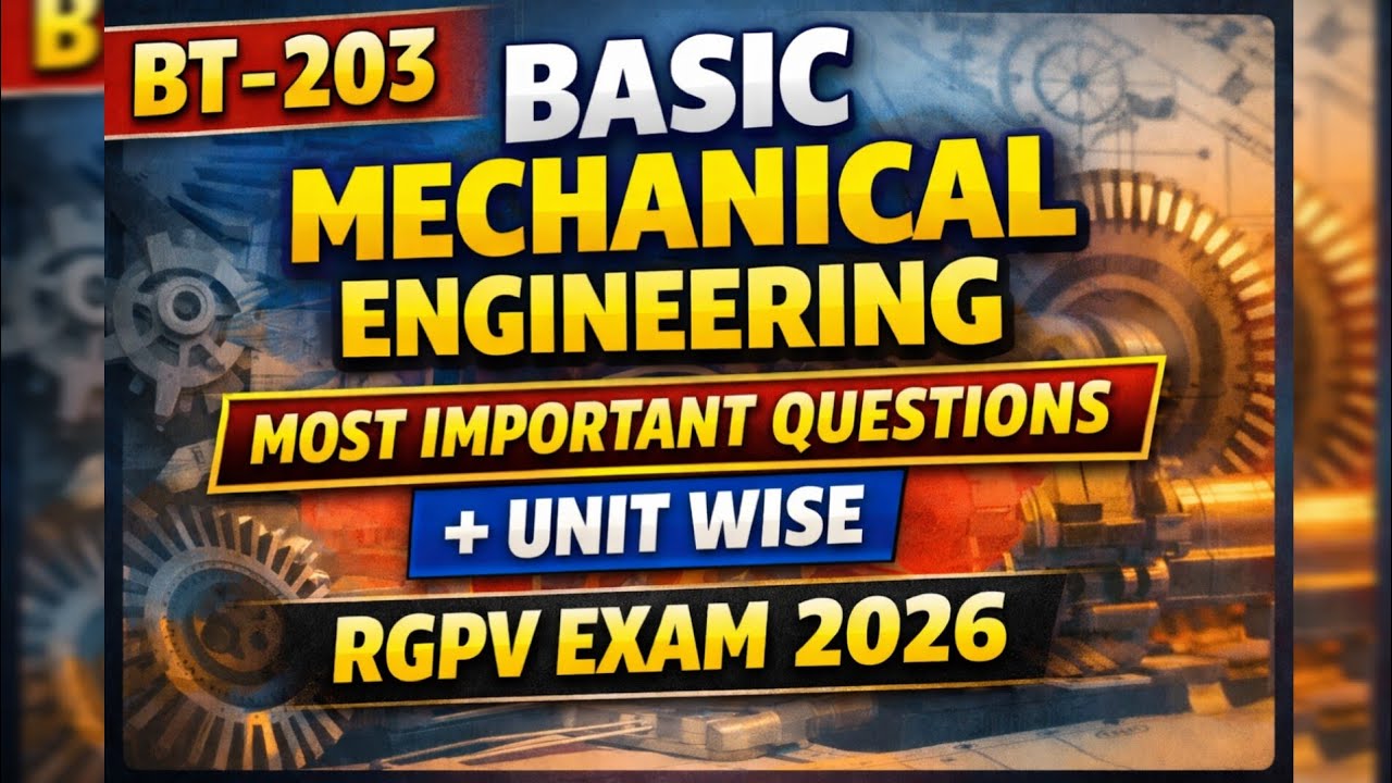 BT-203 Basic Mechanical Engineering 🔥 Most Important Questions | Unit Wise | RGPV Exam 2026