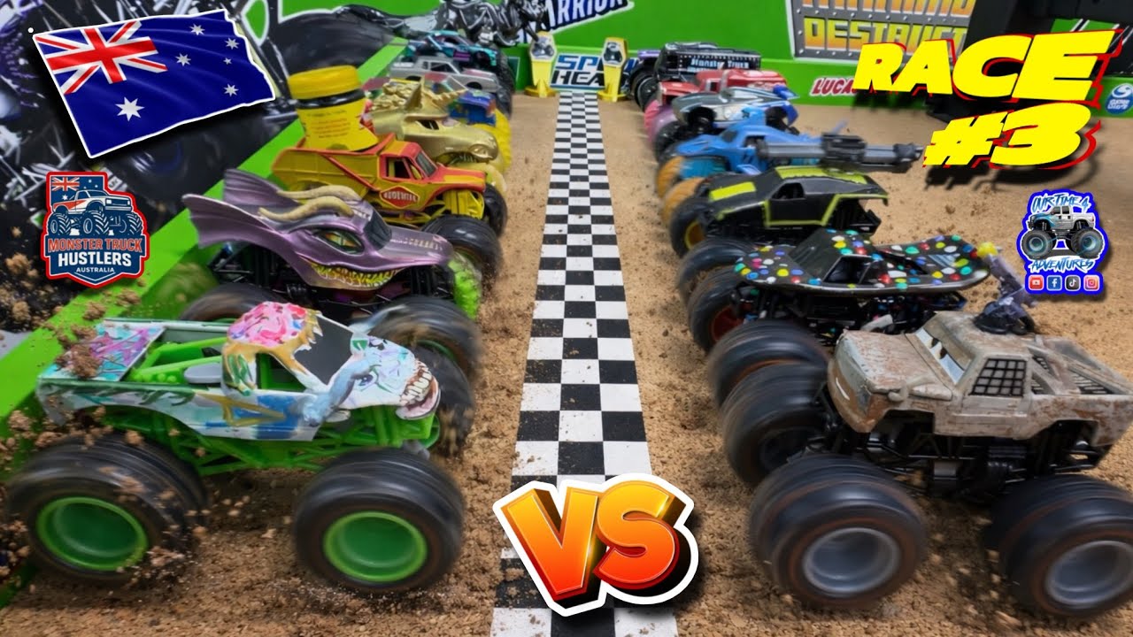 Toy Diecast MonsterJam Racing Tournament | 2nd Annual Australia Custom Monster trucks Race #3 of 4