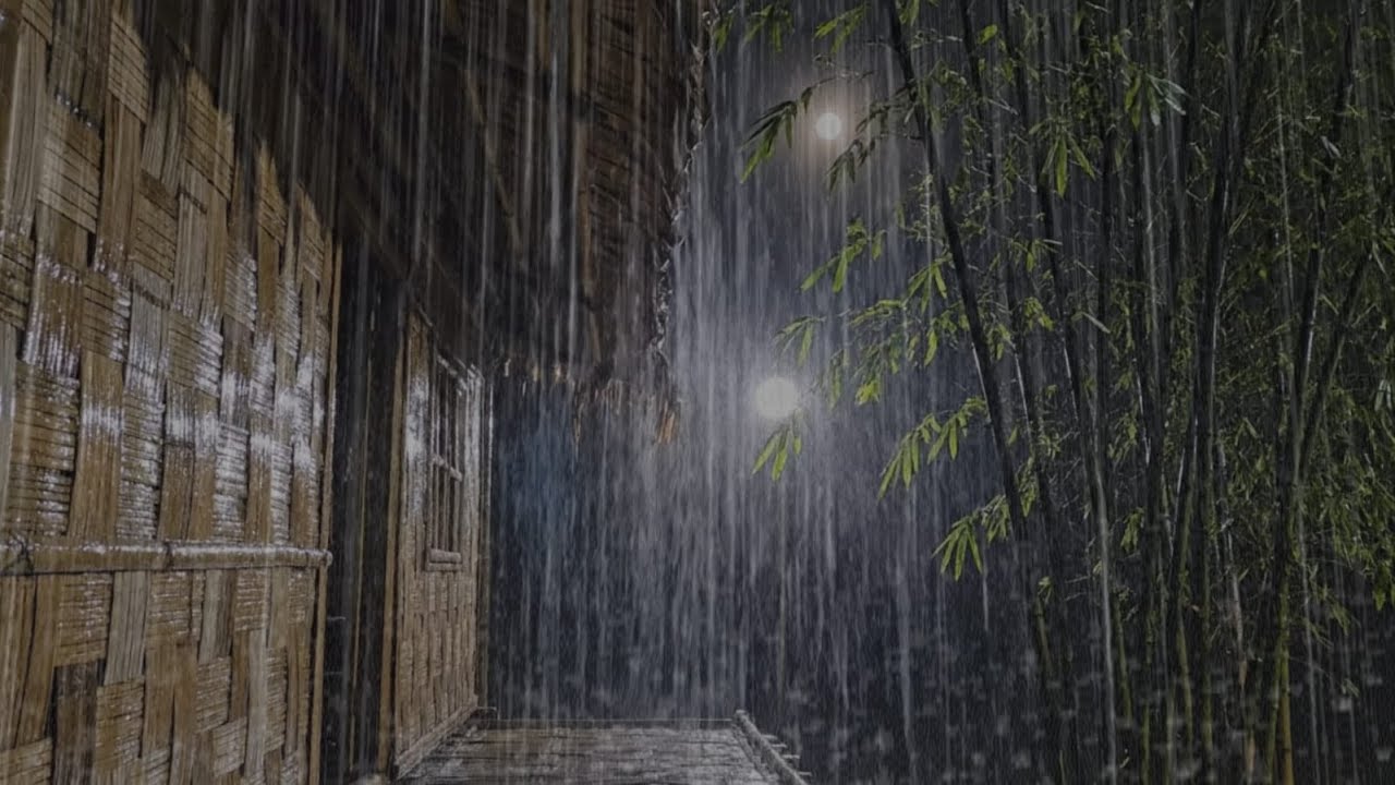 🔴 Heavy Night Rain Beside a Bamboo House 🌧️ Extremely Heavy Rain Sounds for Deep Sleep
