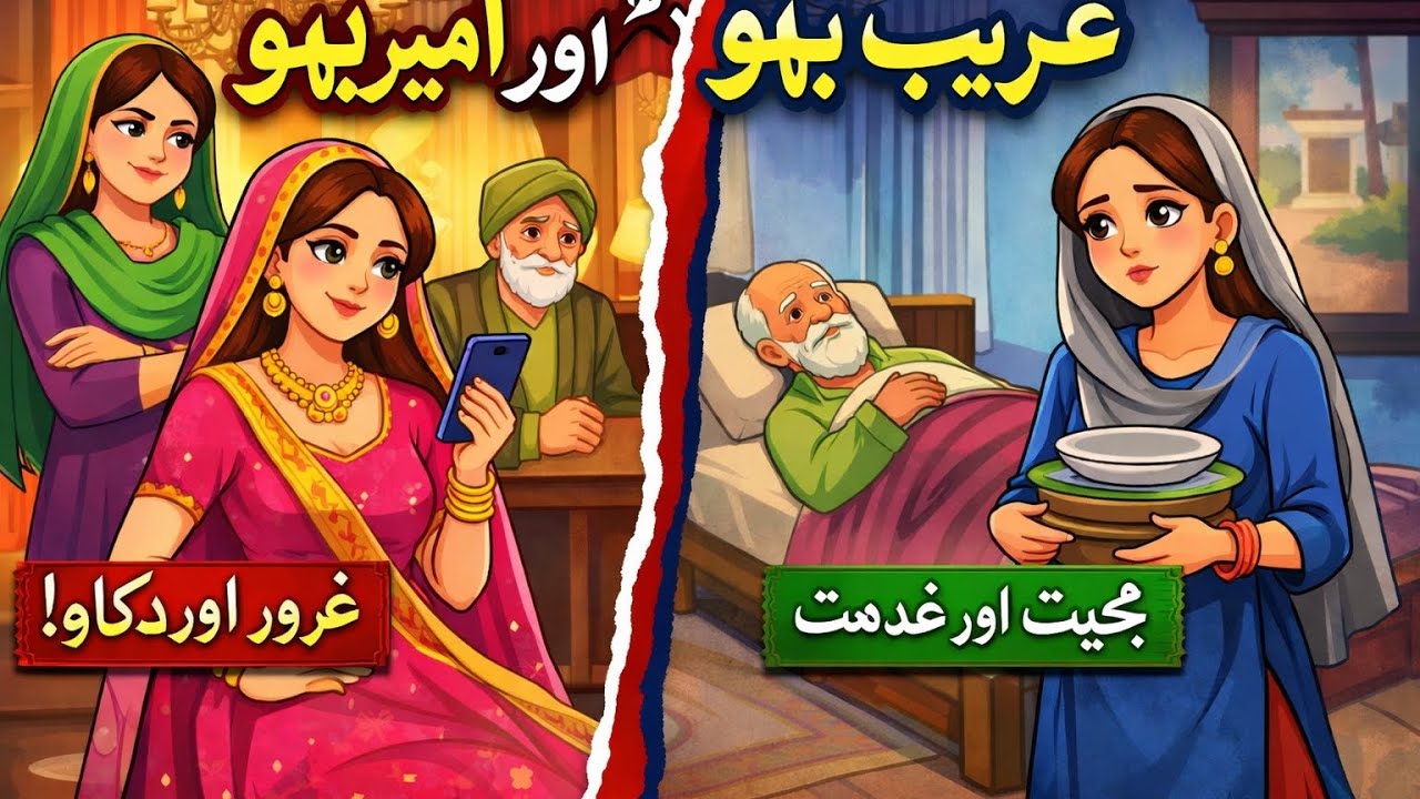 غریب بہو 😢 vs امیر بہو 😎آخر جیت کس کی ہوئی؟دولت یا کردار؟ 👀#cartoonstory #animation 