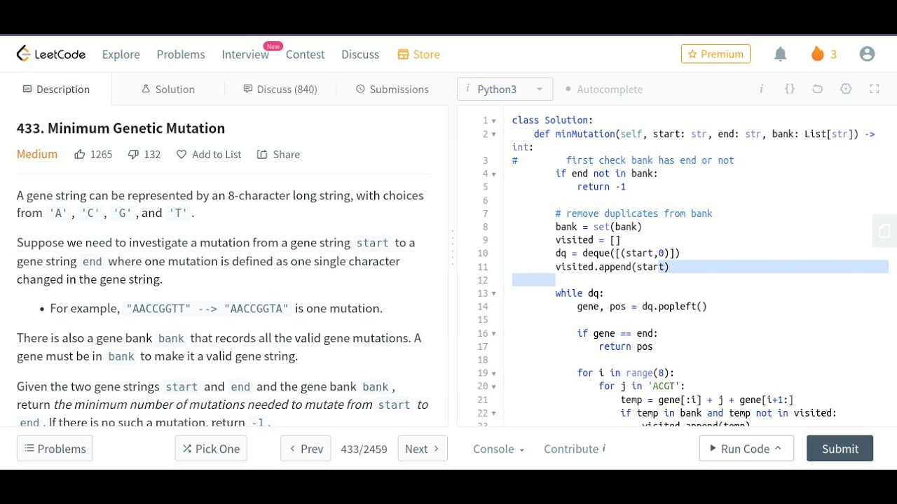 433. Minimum Genetic Mutation in PYTHON