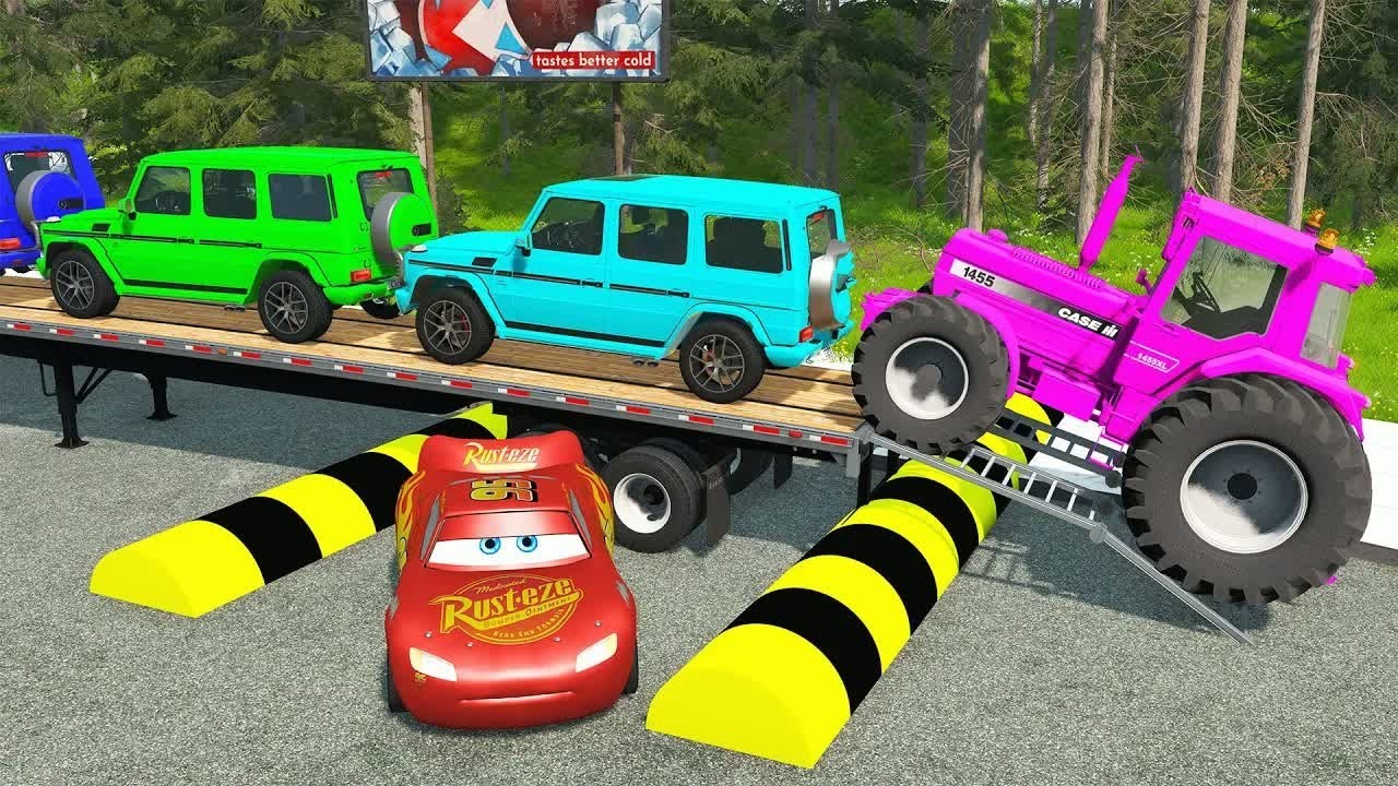 Flatbed Truck McQueen | Transportation with Truck - Pothole vs Car #20| BeamNG.Drive Gameplay