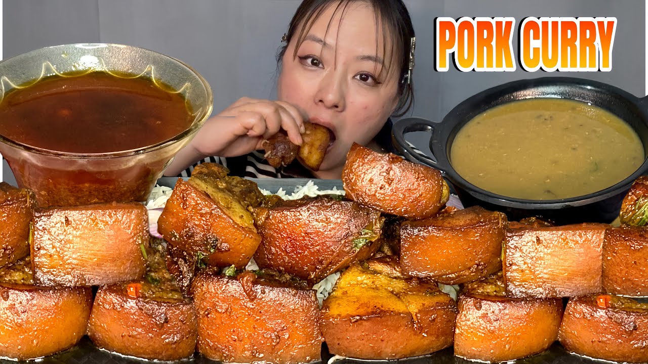 SPICY NAGA STYLE PORK CURRY WITH RICE! PORK CURRY! #mukbang #pork #eatingshow 