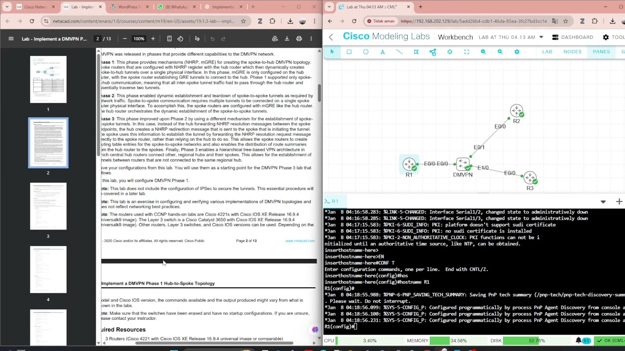 19.1.3 Lab - Implement a DMVPN Phase 1 Hub-to-Spoke Topology PART 1