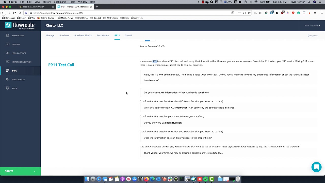 How to test E911 with FreePBX