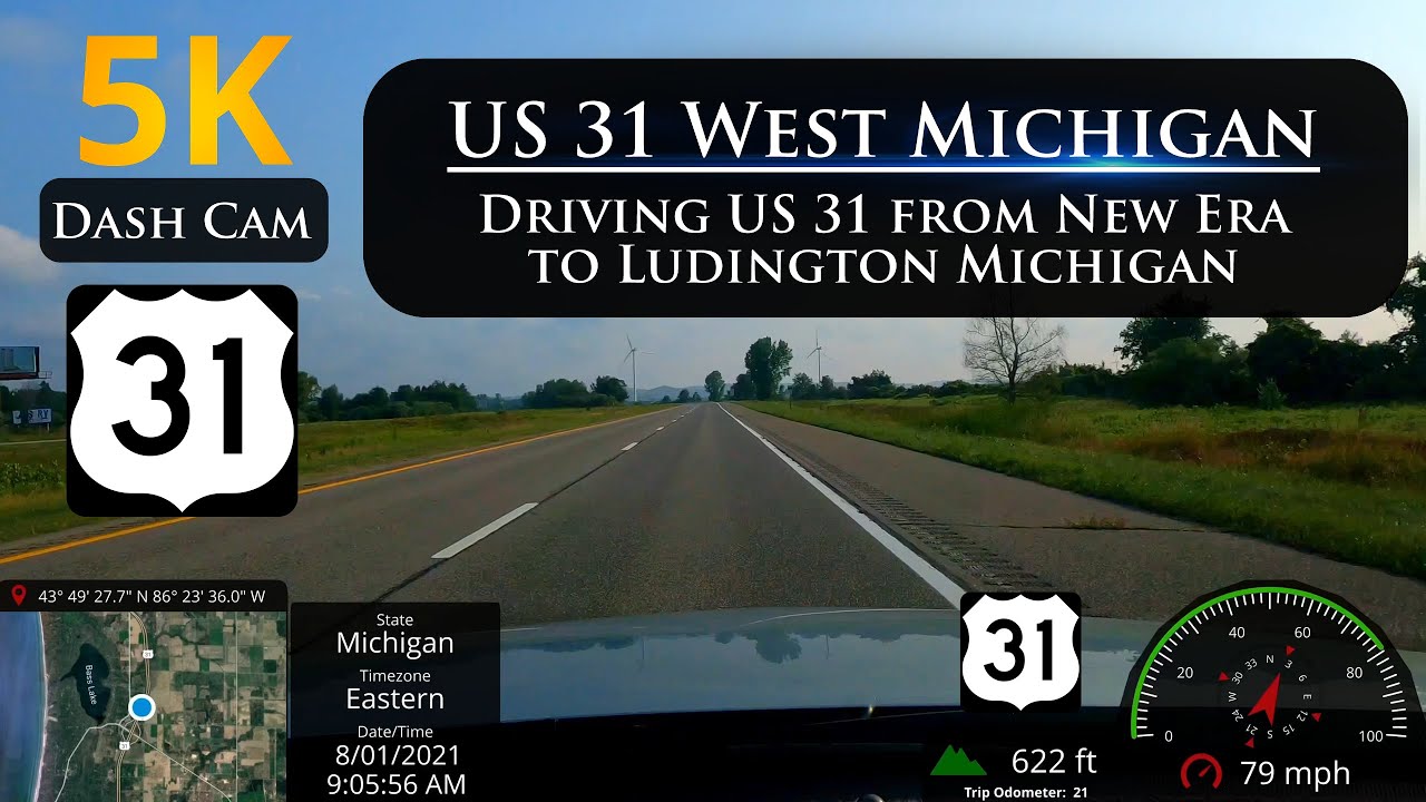 US 31 Northbound from New Era to Ludington Michigan in 5K Ultra HD