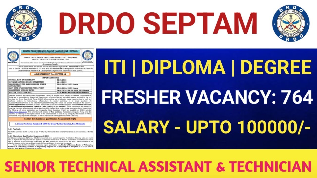 DRDO CEPTAM 11 Notification 2025 | DRDO Recruitment 2025 Tamil | 764 Vacancy