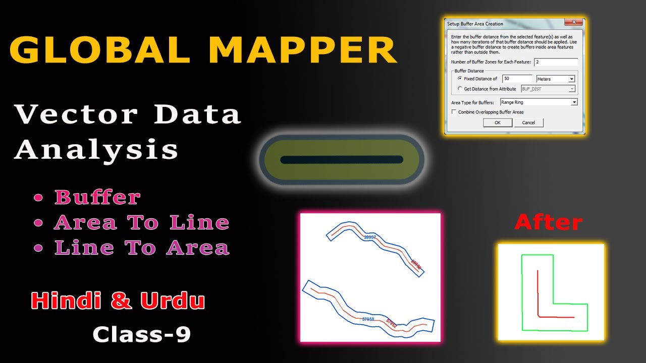 How To create Buffer, Line & Point From Area Feature l Advance Digitization Global Mapper in Urdu