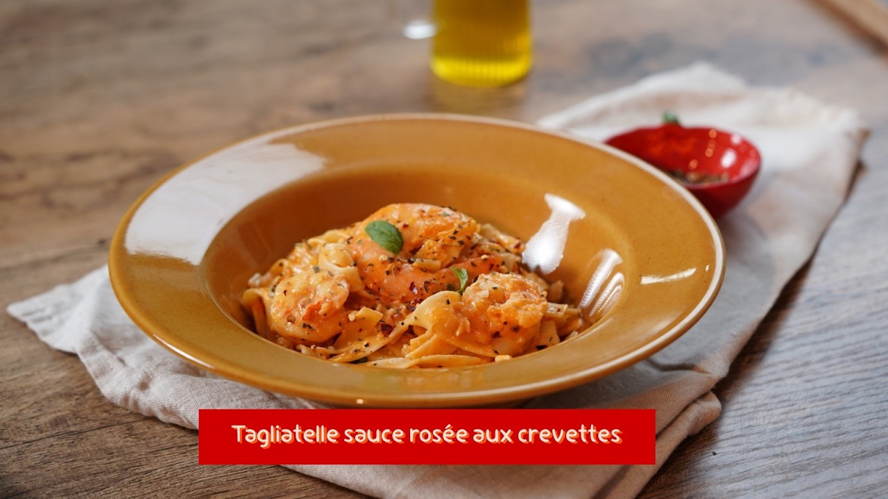Tagliatelle sauce rosée aux crevettes 🍤🍝