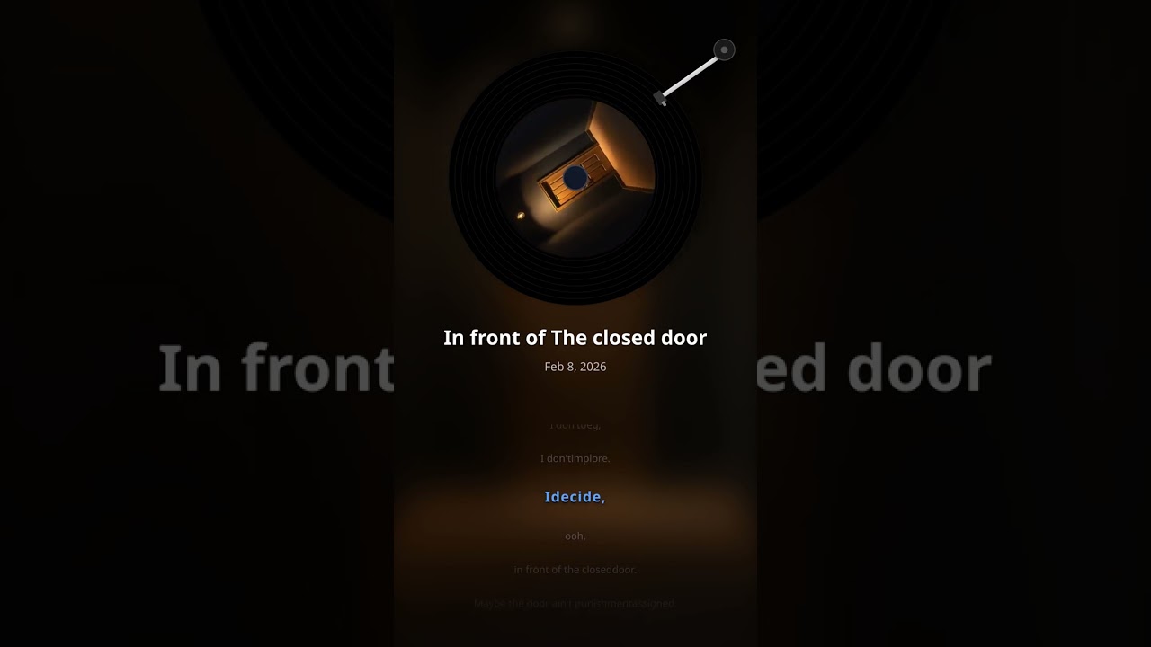 In front of the closed door