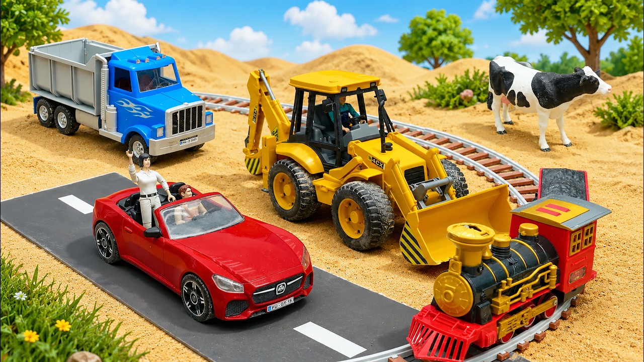 Excavator Rescues Vehicles In Railway Accident | Construction Vehicles Play