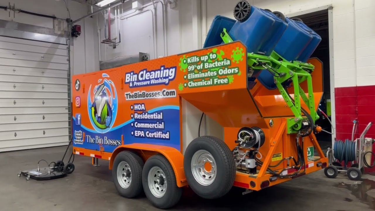 TRASH BIN CLEANING TRAILERS FOR SALE. EPA-APPROVED PROCESS SAVES $3K PER MONTH ON PUMP FEES.