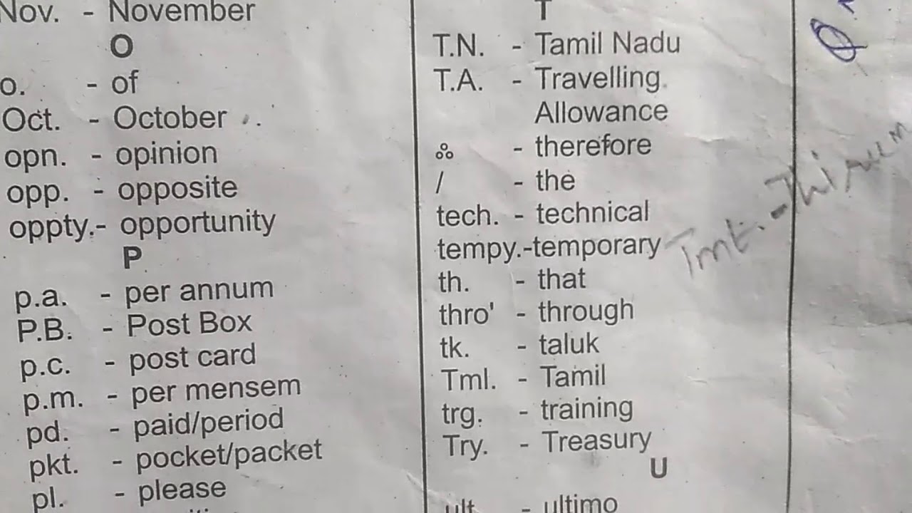 English typewriting junior/senior Abbreviations part V