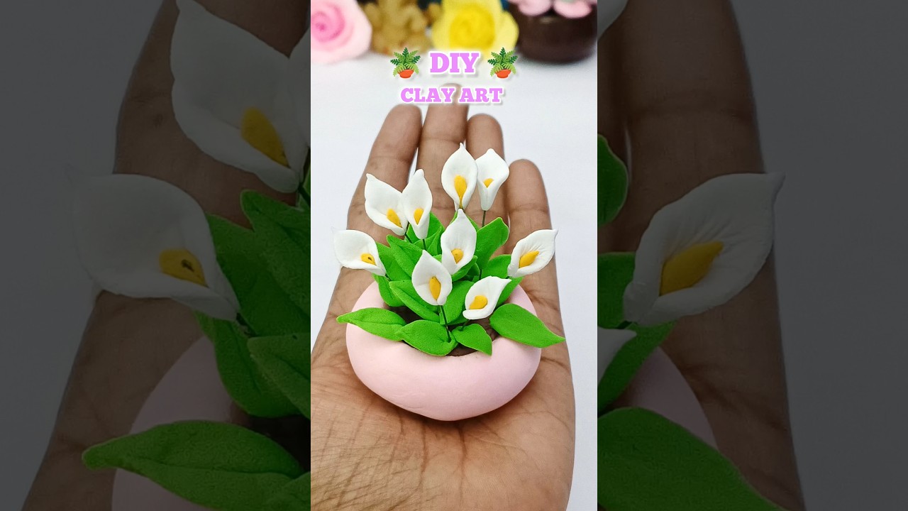 Mini Clay Calla Lily Flower Pot 🌸💚 | Aesthetic Handmade DIY for Room Decor & Gifting Idea