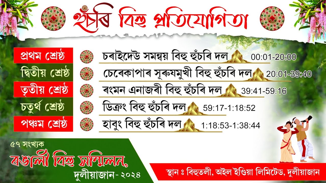 দুলীয়াজান বিহুতলীৰ হুঁচৰি বিহু প্ৰতিযোগিতাৰ শ্ৰেষ্ঠ দল সমূহ | Duliajan Bihutoli Bihu-2024