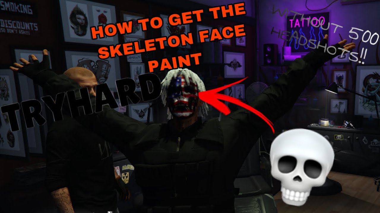 HOW TO GET THE SKULL FACE PAINT IN GTA 5 ONLINE!!!! FOR FREE  NO 500 HEADSHOTS MOC REQUIRED