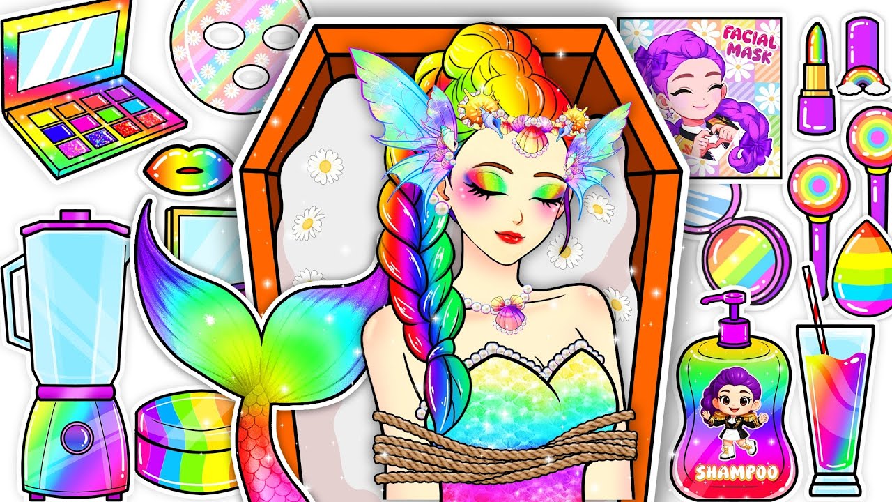 🌈Paper DIY🌈KPOP DEMON HUNTERS Rumi Mermaid Colorful + Skincare + Makeup 💄🎁 Blind Bag Unboxing ASMR
