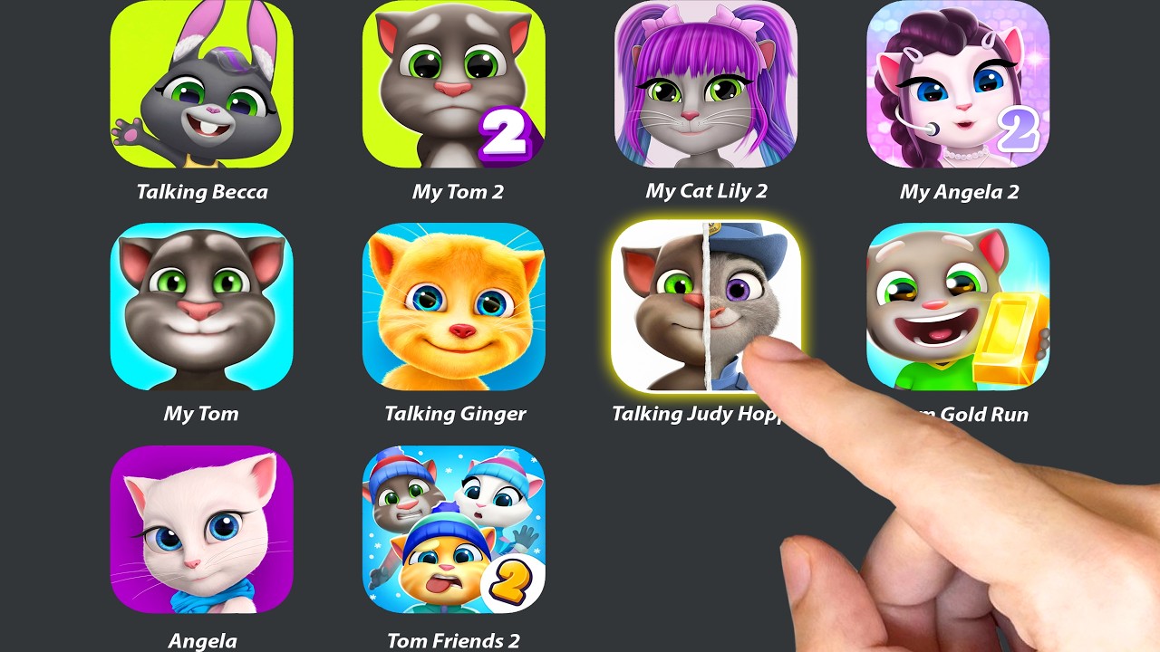 My Talking Tom 2,Talking Becca,Talking Ginger,Tom Gold Run,My Cat Lily 2,My Angela 2,Tom Friends 2