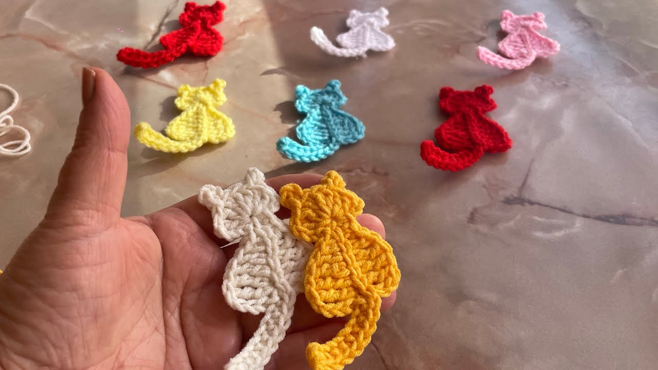 Kedi yapımı minik kedi aplike örgü süslemek için detaylı anlatım #crochet