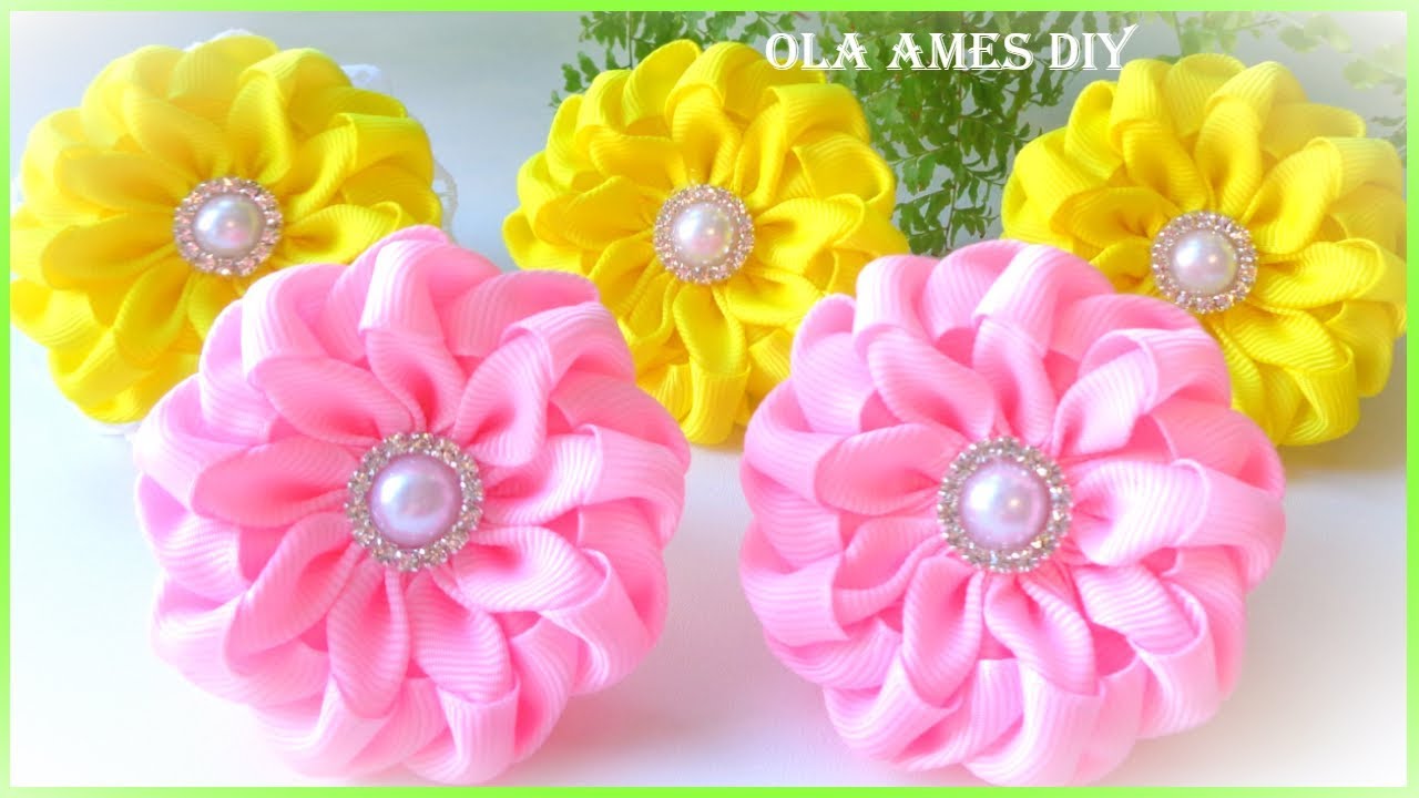 Канзаши/Цветы из репсовой ленты/Kanzashi Grosgrain Ribbon Flower Tutorial/Flor de Fitas/Ola ameS DIY