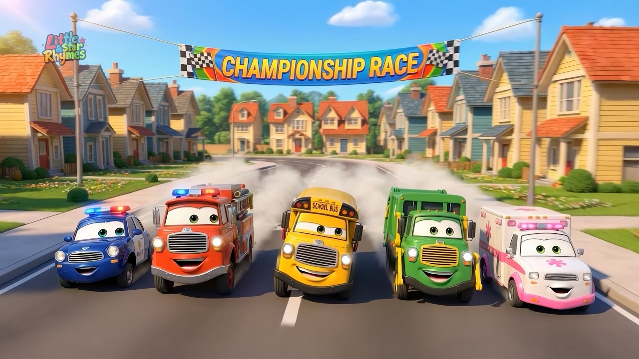 Rainbow Color five car Racing  LearnColors Kids Song