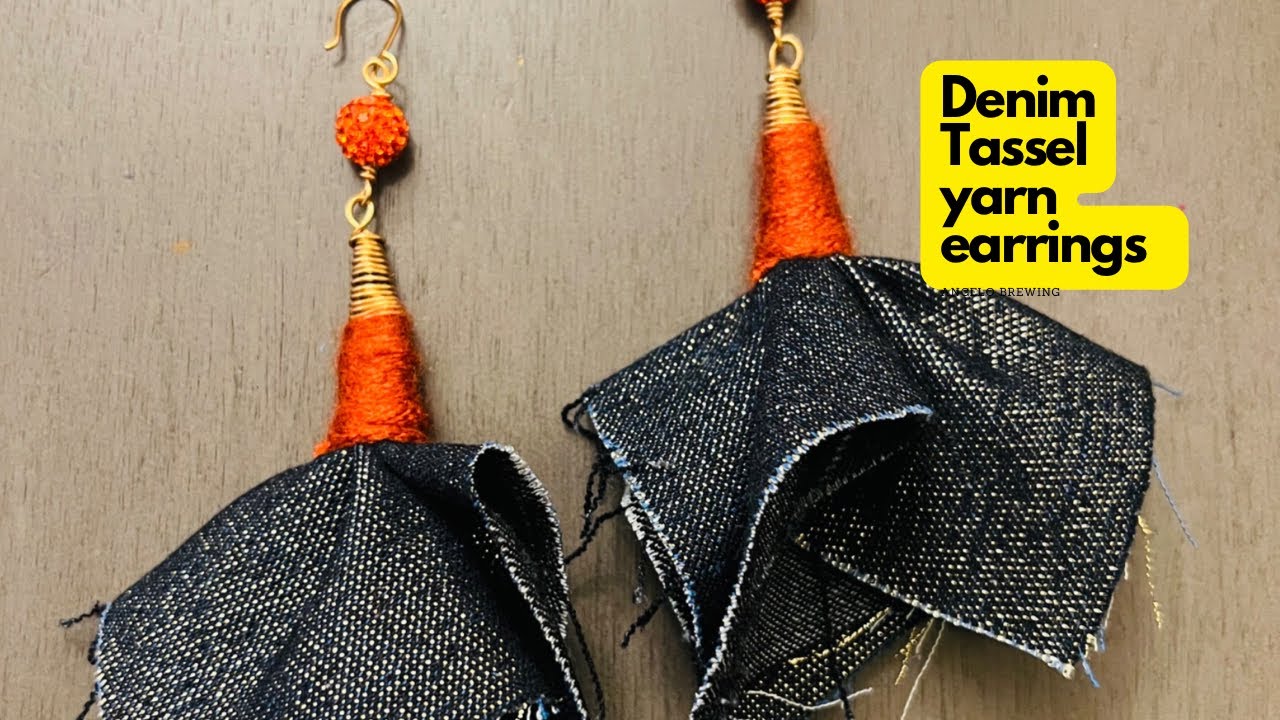 How To Make Denim yarn Tassel earrings in 2022