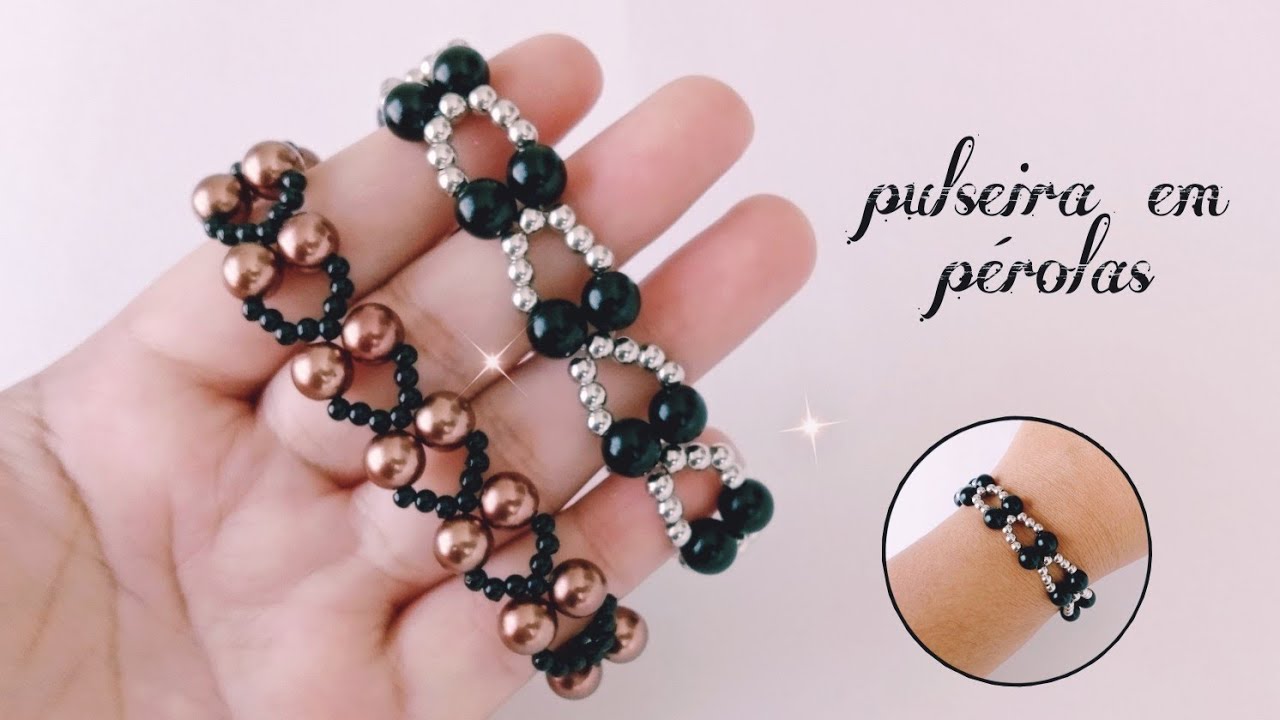Pulseira em pérolas no fio de silicone/passo a passo.