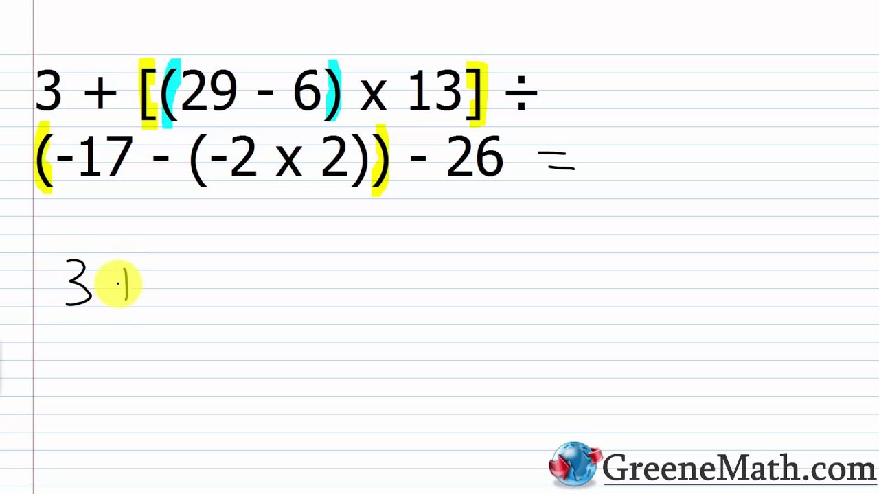 The Order of Operations with Integers Practice
