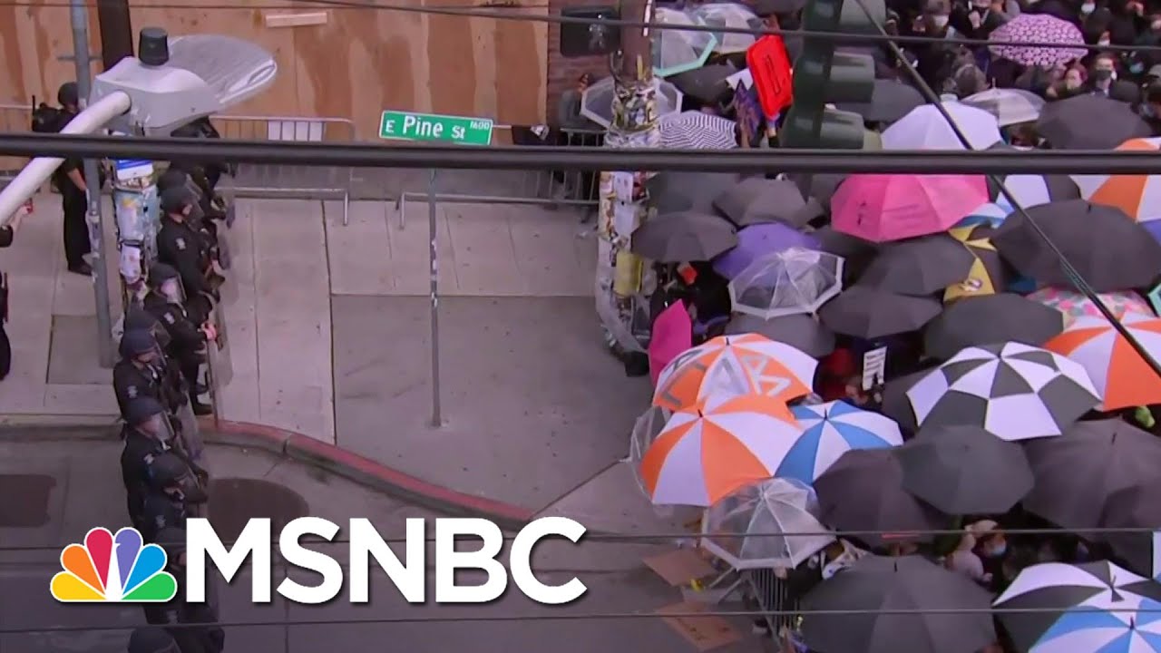 Seattle Protesters Use Umbrellas To Guard Against Possible Pepper Spray | The 11th Hour | MSNBC