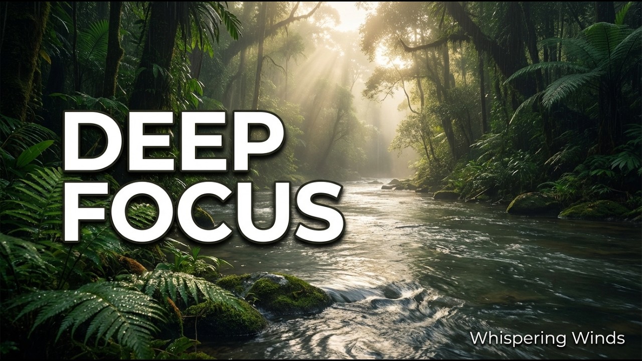 Rainforest River Flow for Deep Focus & Study (3 hours Nature Ambience) | Whispering Winds