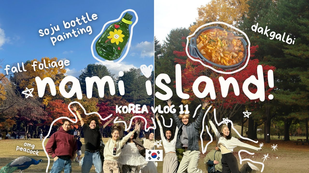 [korea vlog 11] nami island 🇰🇷 | fall foliage, autumn, painting soju bottles, ostriches, maple trees