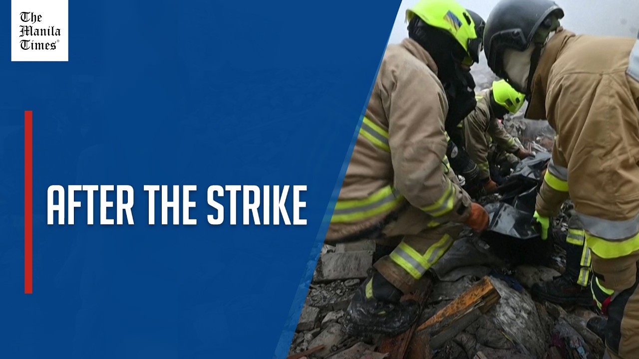 Rescuers clear debris after missile strike killing 7 in Kharkiv