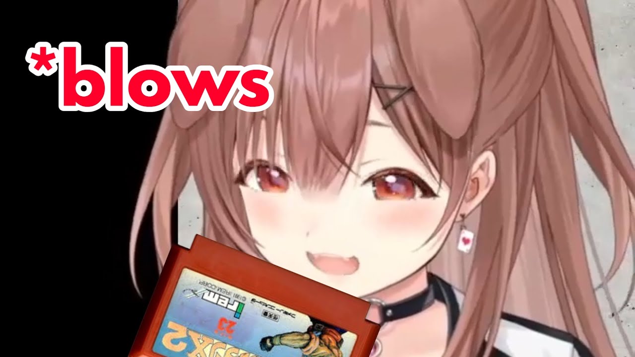 Korone blowing the game cartridge compilation