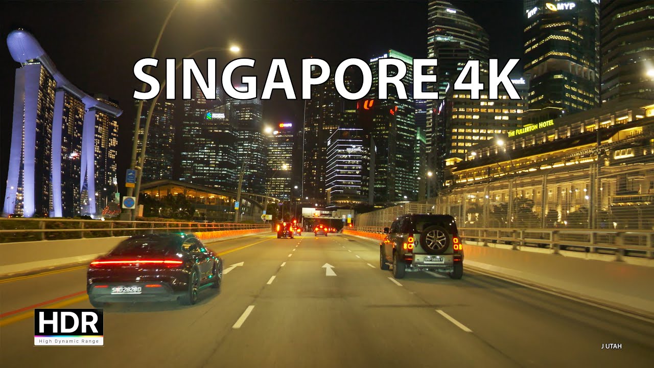 Singapore 4K - Tropical City Skyline - Night Drive