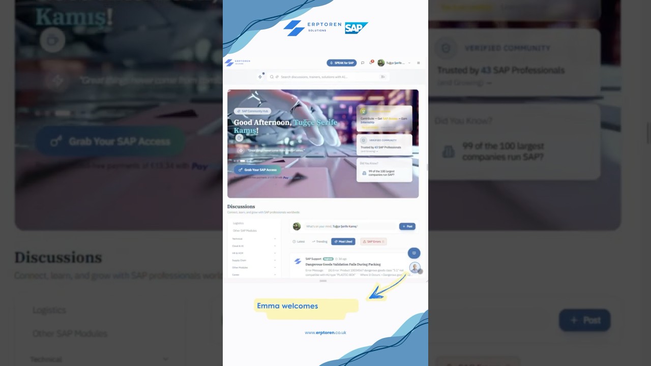 ERPTOREN Community a platform designed for those who want to learn SAP and develop their skills.