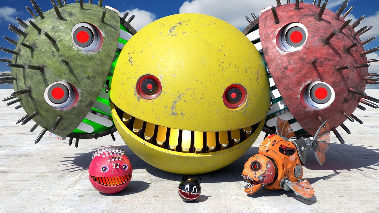 Pacman and Walking Robot Blade Escape the Lunar Mecha Labyrinth Against Lava Robot