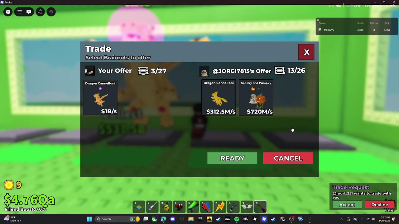 STEAL A BRAINROT TRADING!! TRADE ME!