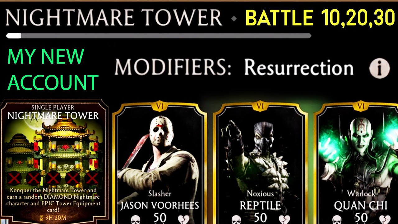 MK Mobile. Nightmare Tower Gameplay. Battles 10, 20, 30. Resurrection Team with Resurrect Modifier!