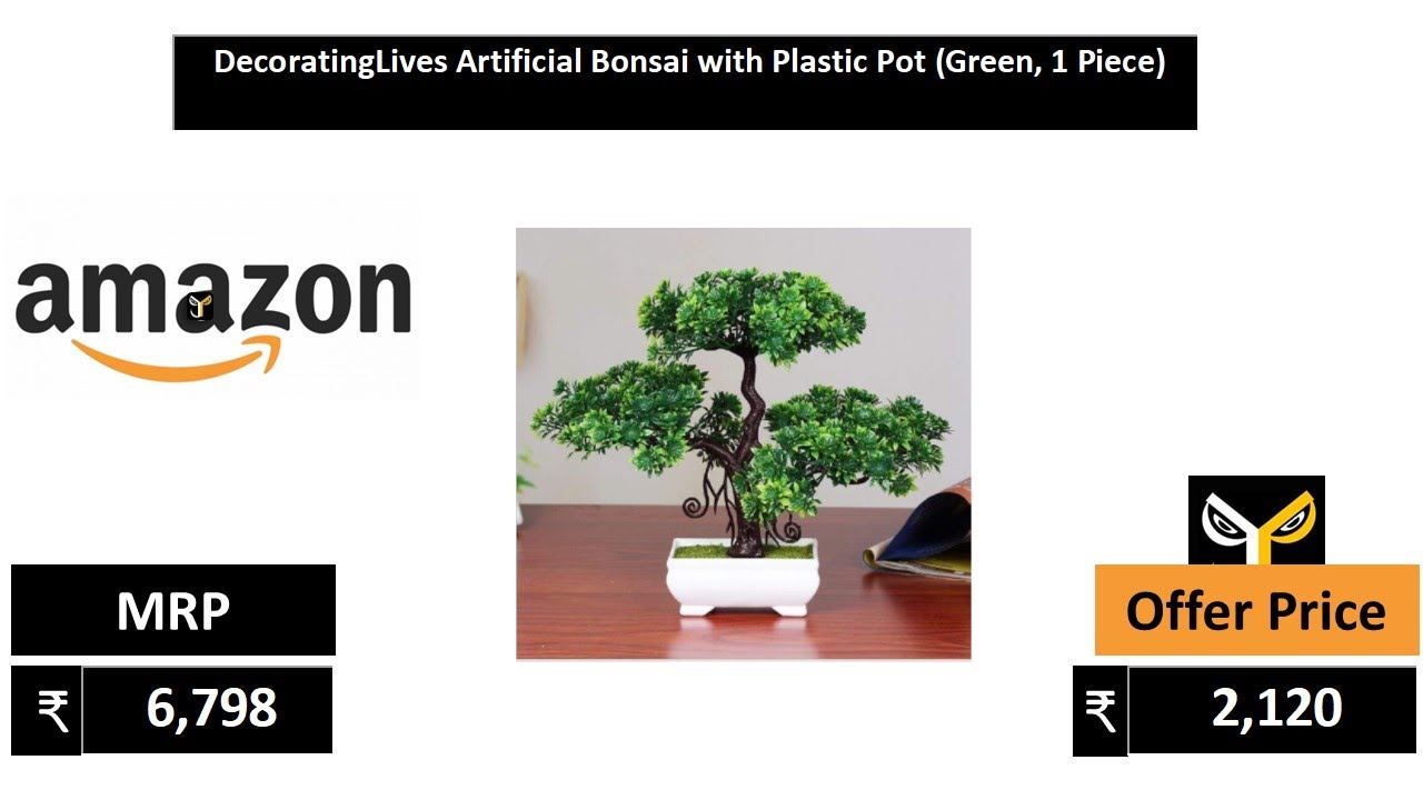 DecoratingLives Artificial Bonsai with Plastic Pot Green, 1 Piece