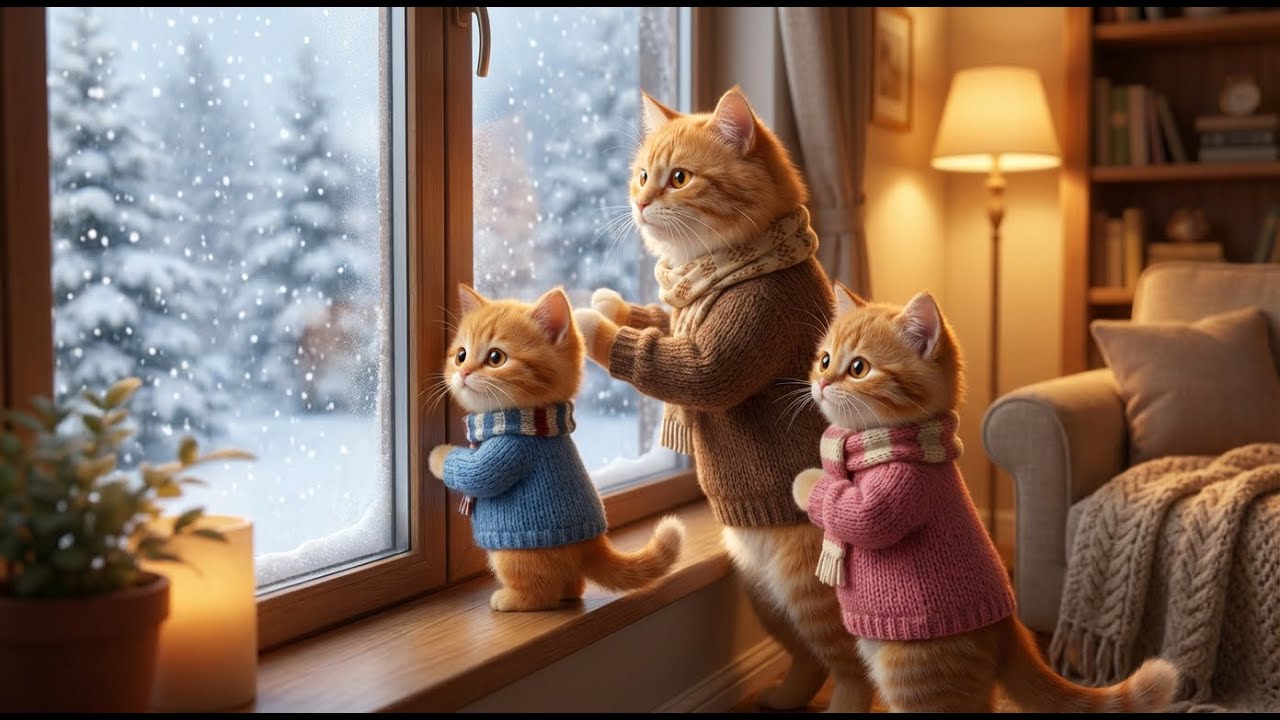 Mama Cat and Her Kittens Invite a Homeless Baby Cat Into Their Warm Home