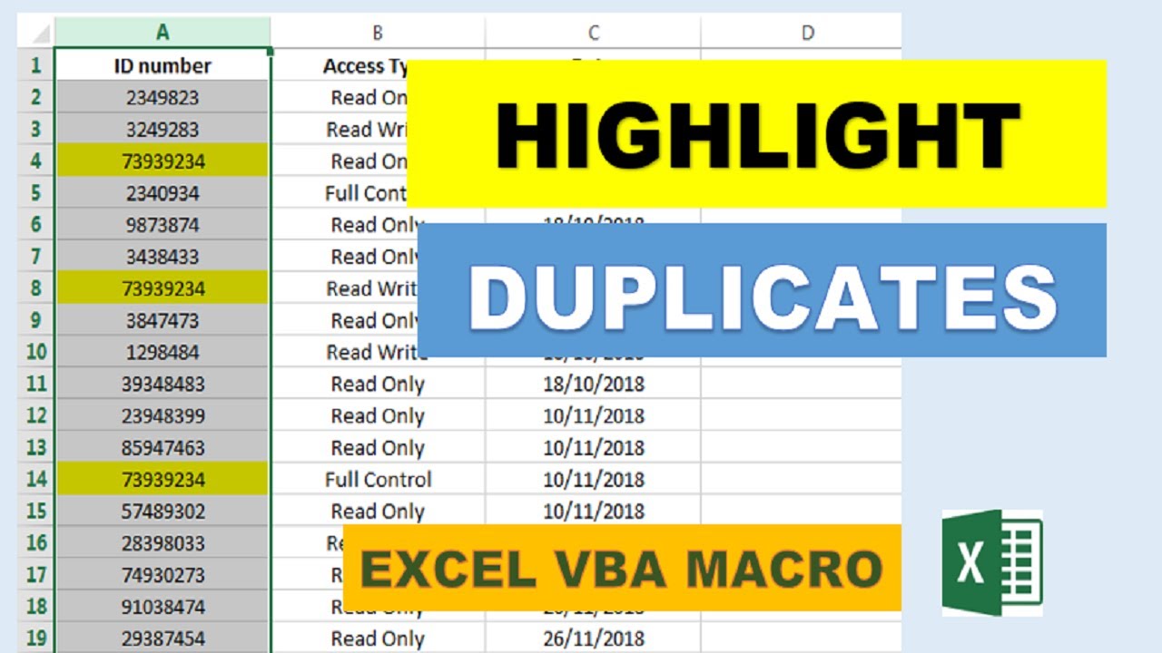 Макрос выделения дубликатов Excel VBA